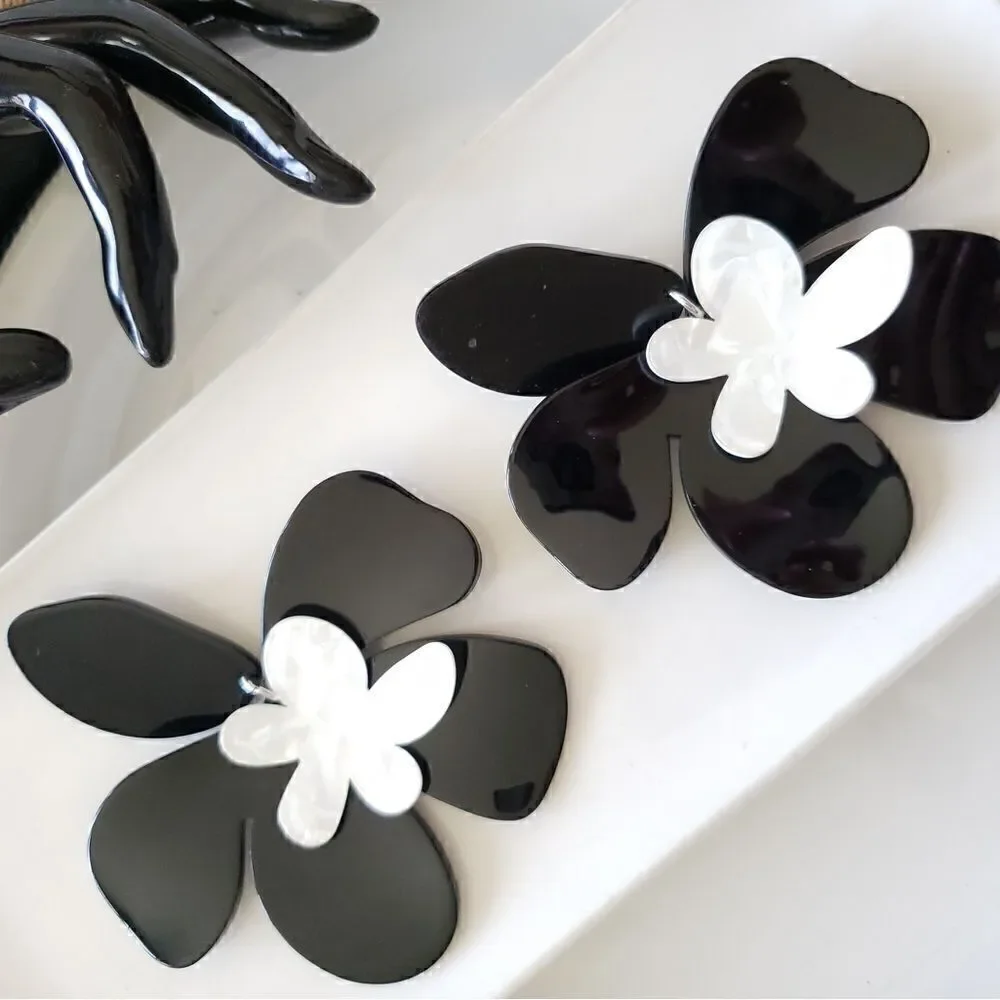 Zara Black & White Acetate Earrings